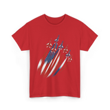 Jet Fighters American Flag Aviation T-Shirt - Red