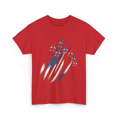 Jet Fighters American Flag Aviation T-Shirt - Red