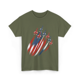 Jet Fighters American Flag Aviation T-Shirt - Military Green