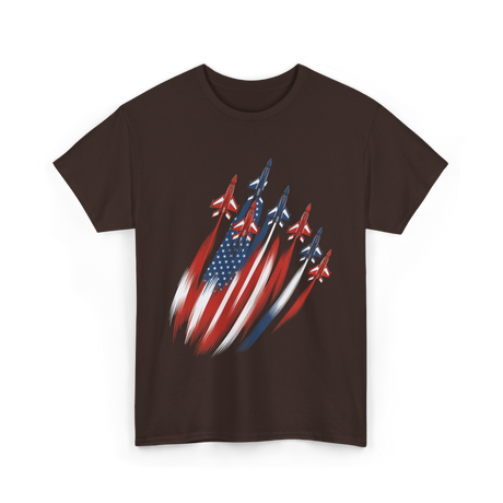 Jet Fighters American Flag Aviation T-Shirt - Dark Chocolate