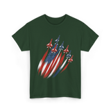 Jet Fighters American Flag Aviation T-Shirt - Forest Green