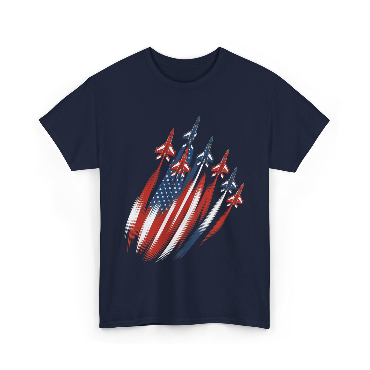 Jet Fighters American Flag Aviation T-Shirt - Navy