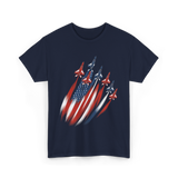 Jet Fighters American Flag Aviation T-Shirt - Navy