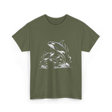 Jumping Orcas Orca Whales T-Shirt - Military Green