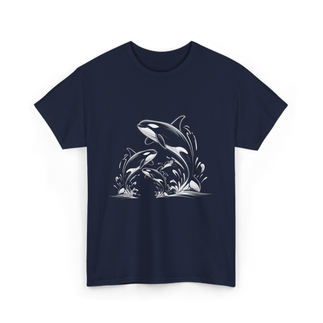 Jumping Orcas Orca Whales T-Shirt - Navy