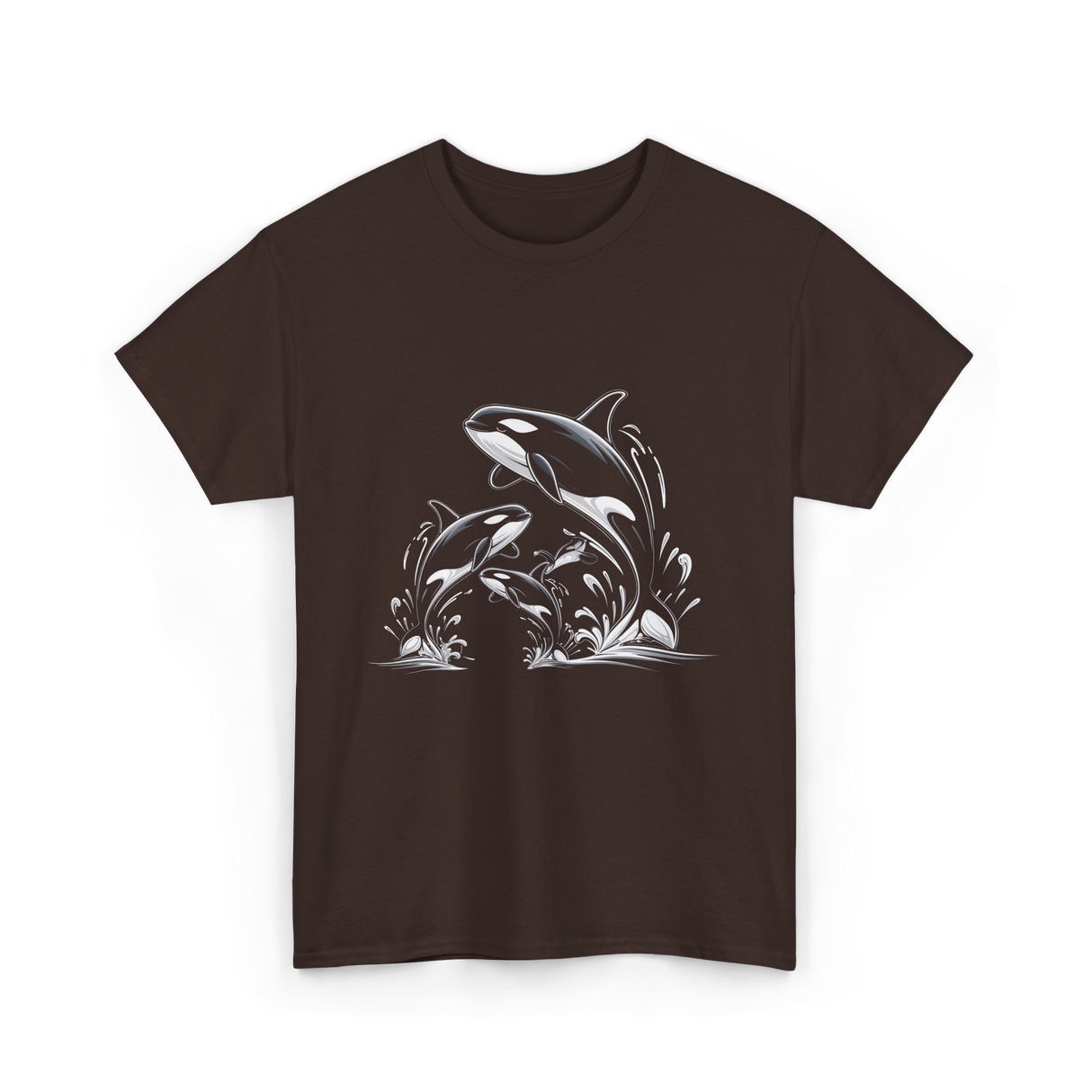 Jumping Orcas Orca Whales T-Shirt - Dark Chocolate