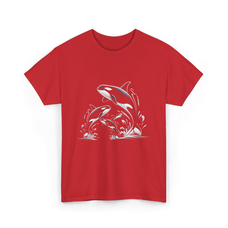 Jumping Orcas Orca Whales T-Shirt - Red