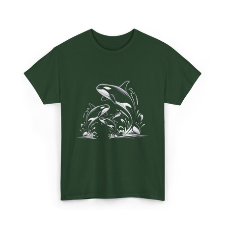 Jumping Orcas Orca Whales T-Shirt - Forest Green