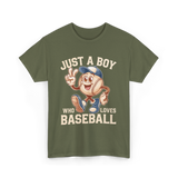 Just a Boy Baseball Boys T-Shirt - Military Green