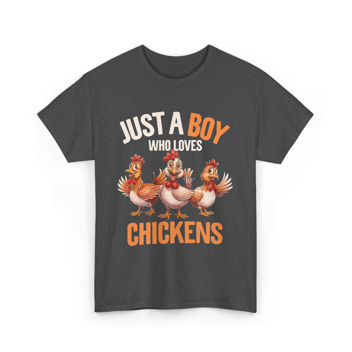 Just a Boy Chickens Kids T-Shirt - Dark Heather