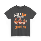 Just a Boy Chickens Kids T-Shirt - Dark Heather