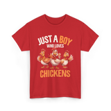 Just a Boy Chickens Kids T-Shirt - Red