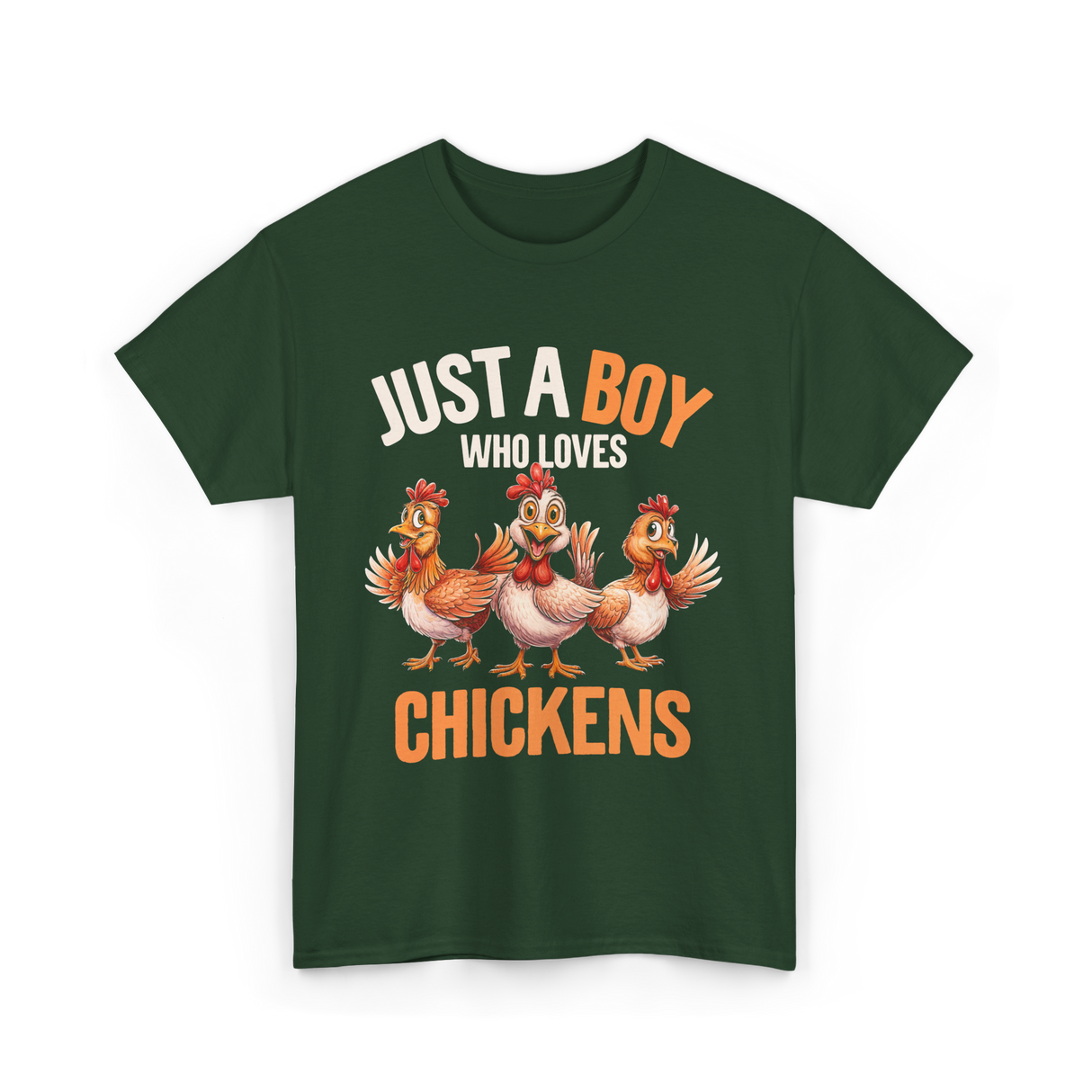 Just a Boy Chickens Kids T-Shirt - Forest Green