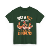 Just a Boy Chickens Kids T-Shirt - Forest Green