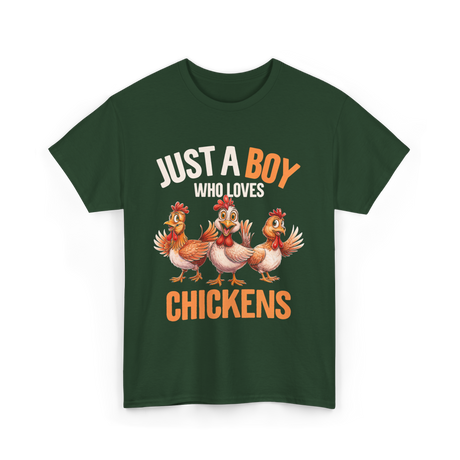 Just a Boy Chickens Kids T-Shirt - Forest Green