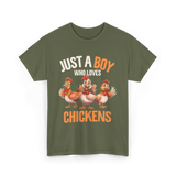 Just a Boy Chickens Kids T-Shirt - Military Green