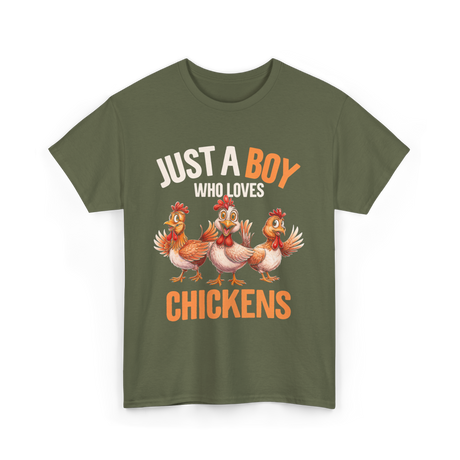 Just a Boy Chickens Kids T-Shirt - Military Green