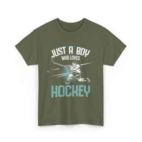 Just a Boy Hockey Player T-Shirt - Military Green