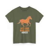 Just A Boy Horses T-Shirt - Military Green