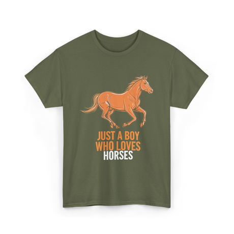 Just A Boy Horses T-Shirt - Military Green