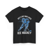 Just A Boy Ice Hockey Player T-Shirt - Black