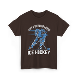 Just A Boy Ice Hockey Player T-Shirt - Dark Chocolate