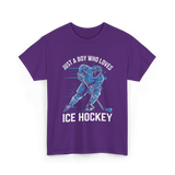 Just A Boy Ice Hockey Player T-Shirt - Purple