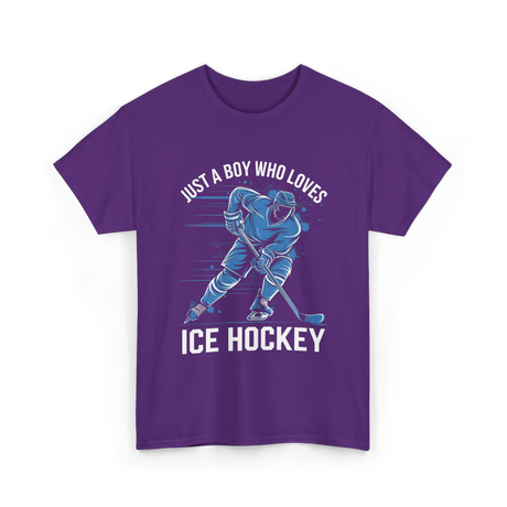 Just A Boy Ice Hockey Player T-Shirt - Purple