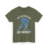 Just A Boy Ice Hockey Player T-Shirt - Military Green