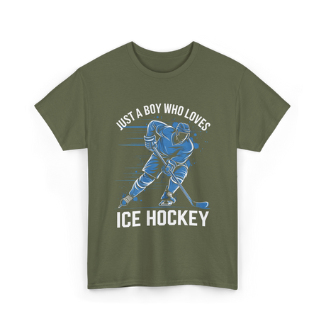 Just A Boy Ice Hockey Player T-Shirt - Military Green