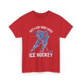 Just A Boy Ice Hockey Player T-Shirt - Red