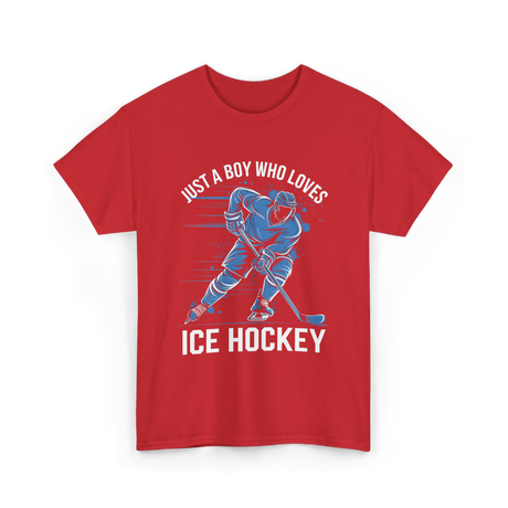 Just A Boy Ice Hockey Player T-Shirt - Red