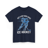 Just A Boy Ice Hockey Player T-Shirt - Navy