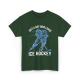 Just A Boy Ice Hockey Player T-Shirt - Forest Green