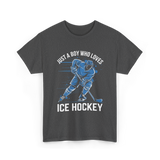 Just A Boy Ice Hockey Player T-Shirt - Dark Heather