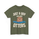 Just a Boy Otters Kids T-Shirt - Military Green