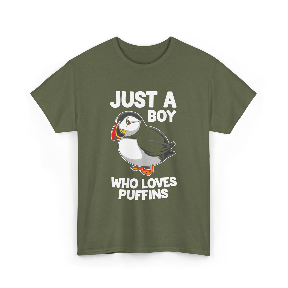 Just a Boy Puffins Puffin T-Shirt - Military Green