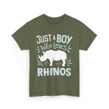 Just A Boy Rhinos Love T-Shirt - Military Green