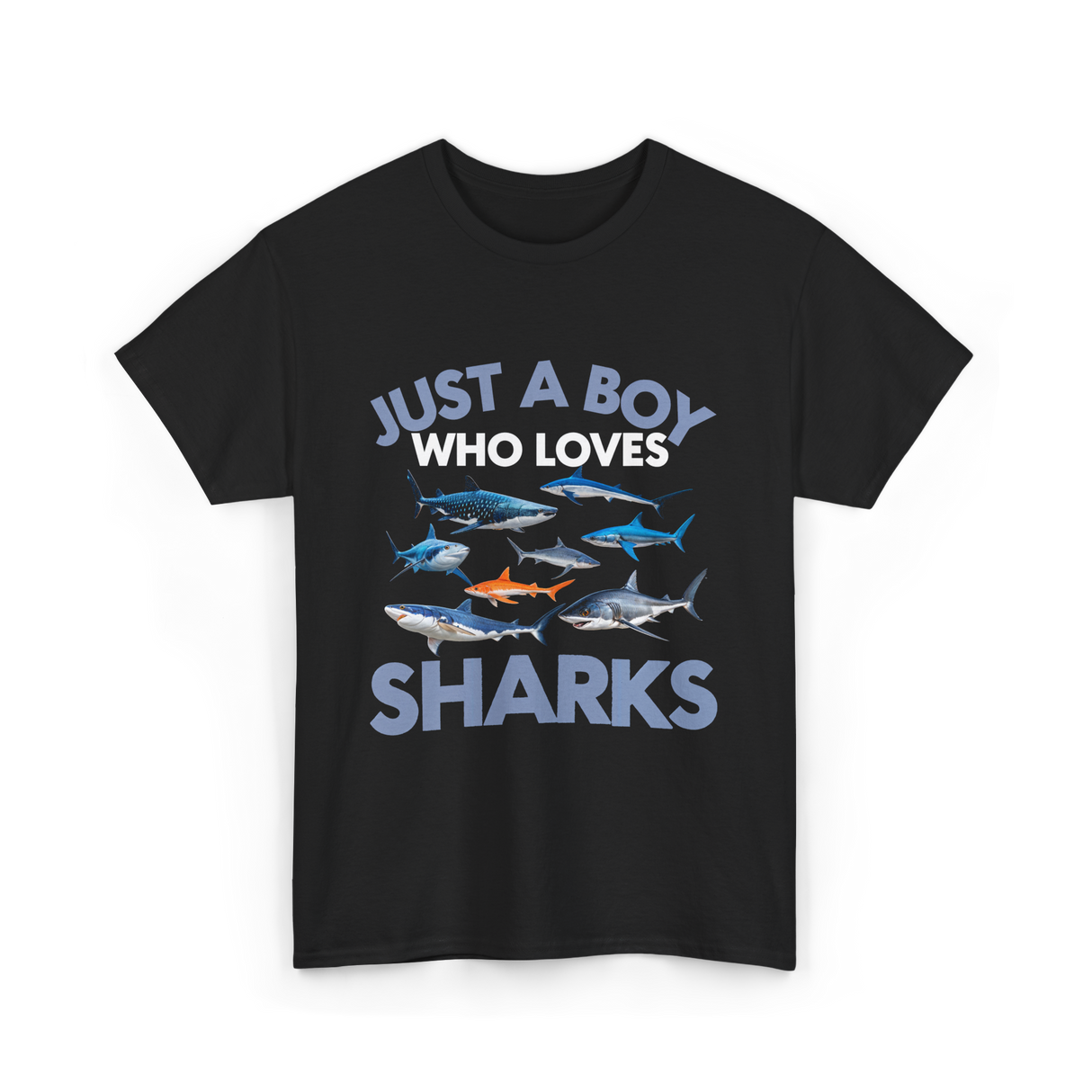 Just A Boy Sharks Shark Lover T-Shirt - Black