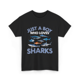 Just A Boy Sharks Shark Lover T-Shirt - Black