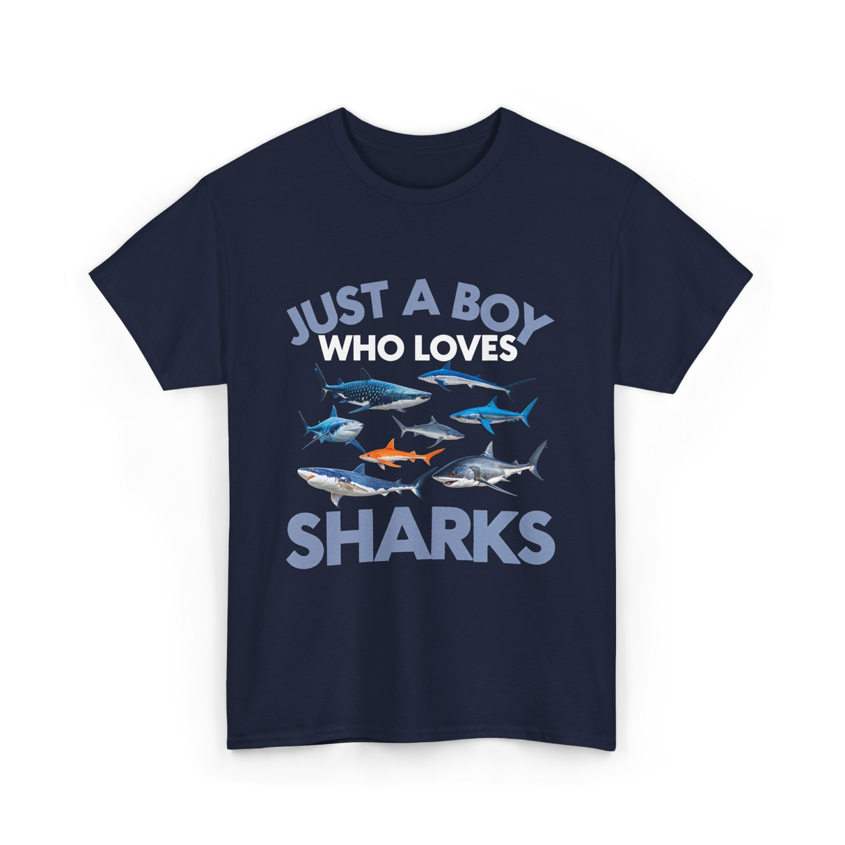 Just A Boy Sharks Shark Lover T-Shirt - Navy