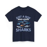 Just A Boy Sharks Shark Lover T-Shirt - Navy