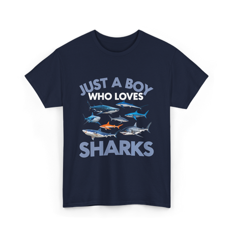 Just A Boy Sharks Shark Lover T-Shirt - Navy