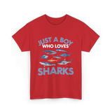 Just A Boy Sharks Shark Lover T-Shirt - Red