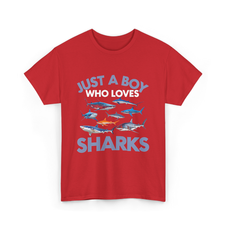 Just A Boy Sharks Shark Lover T-Shirt - Red