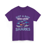 Just A Boy Sharks Shark Lover T-Shirt - Purple