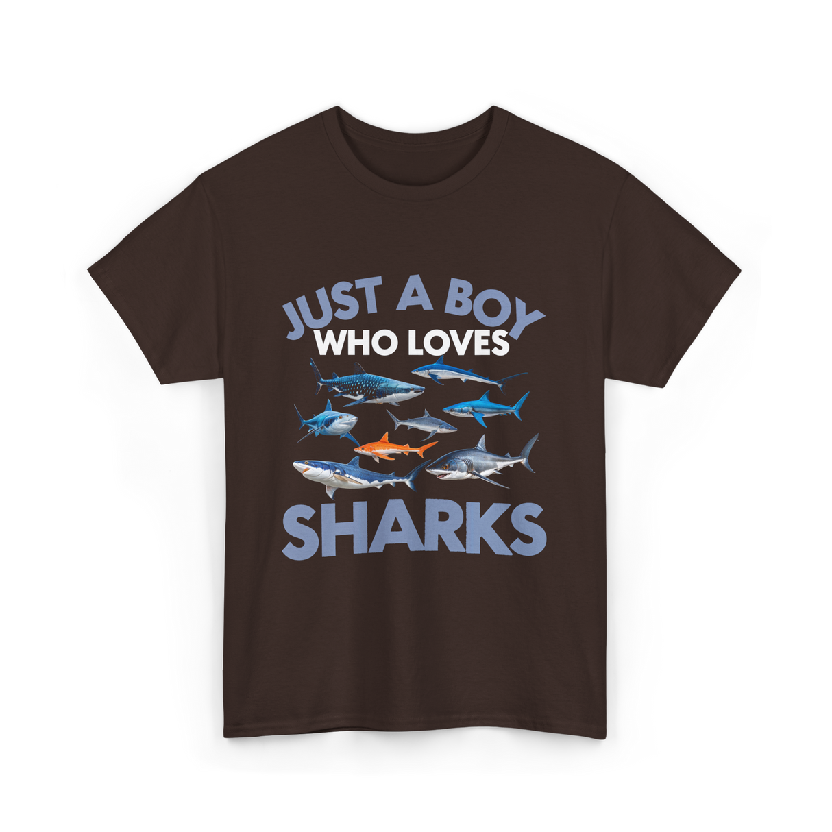 Just A Boy Sharks Shark Lover T-Shirt - Dark Chocolate