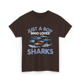 Just A Boy Sharks Shark Lover T-Shirt - Dark Chocolate