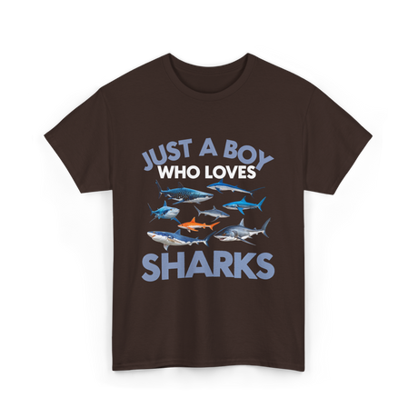 Just A Boy Sharks Shark Lover T-Shirt - Dark Chocolate