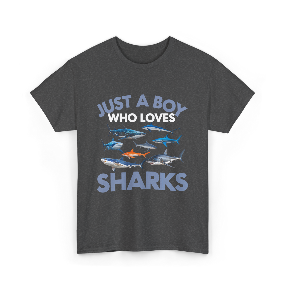 Just A Boy Sharks Shark Lover T-Shirt - Dark Heather